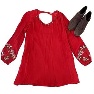 Altar'd State Burnt Red/Rust W/Colorful Embroidered Sleeves Boho Dress - SIZE M